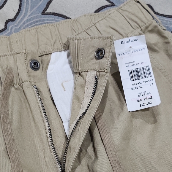 SOLD!! NWT Polo Ralph Lauren Mens Cargo Pants 32x32 Khaki 7 Pocket w/ drawstring - Picture 3 of 9